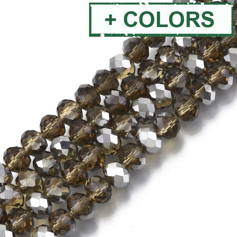BeadsBalzar Beads & Crafts (BE8701-F20) Electroplate Transparent Glass Beads Strands, Half Rainbow Plated, Faceted, Rondelle, 8x5mm (1 STR)