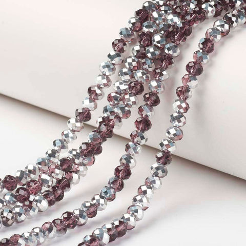 BeadsBalzar Beads & Crafts (BE8702-X) Electroplate Transparent Glass Beads Strands, Half Silver Plated, Faceted, Rondelle, 8x6mm (1 STR)