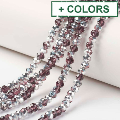 BeadsBalzar Beads & Crafts (BE8702-X) Electroplate Transparent Glass Beads Strands, Half Silver Plated, Faceted, Rondelle, 8x6mm (1 STR)