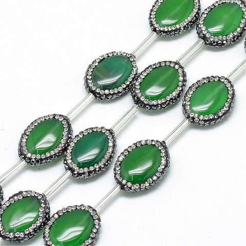 BeadsBalzar Beads & Crafts (BG5216C) Natural Agate Rhinestone Beads, Dyed, Oval, SeaGreen