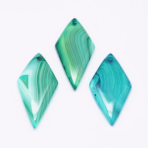 BeadsBalzar Beads & Crafts (BG5888) Natural Striped Agate-Banded Agate Pendants, Rhombus, Dyed, about 44.5mm long, (2 PCS)