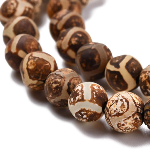 BeadsBalzar Beads & Crafts (BG8034-17F) Tibetan Style Rust Turtle Back Pattern dZi Beads, Natural Agate Round Beads, Frosted, 8mm