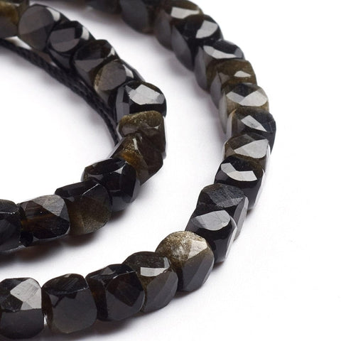 BeadsBalzar Beads & Crafts (BG8279A) Natural Golden Sheen Obsidian Beads Strands, Cube, Faceted 2x2x2mm (1 STR)