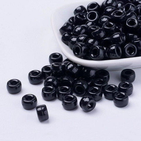 BeadsBalzar Beads & Crafts BLACK (AB4383-45) (AB4383-X) ) Opaque Acrylic European Beads, Barrel, 9mm (+-50 PCS)