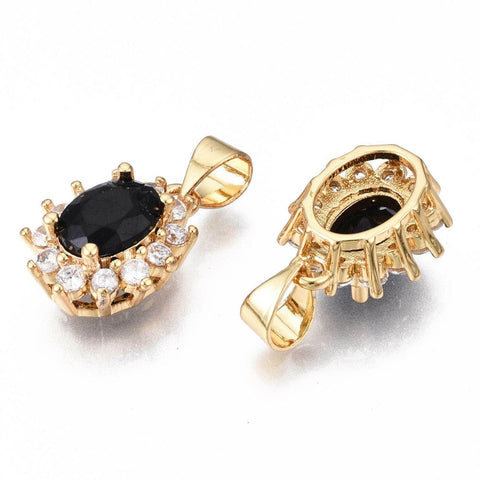 BeadsBalzar Beads & Crafts BLACK (GQZ8017-BLA) (GQZ8017-X) Brass Micro Pave Cubic Zirconia Charms, 14x11.5mm (1 PC)