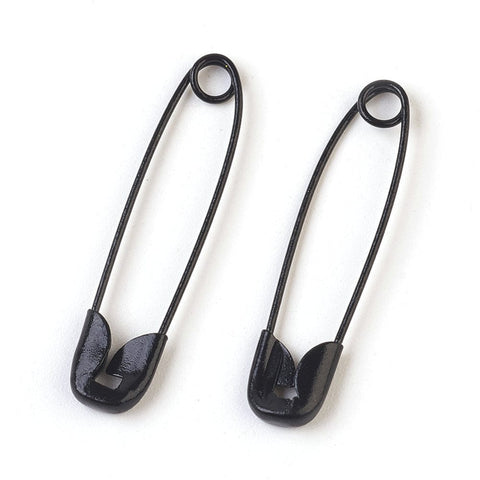 BeadsBalzar Beads & Crafts BLACK (SP8288-E03) (SP8288-X) Iron Safety Pins, 7mm wide, 30mm long, 2mm thick, pin: 0.7mm (10 PCS)