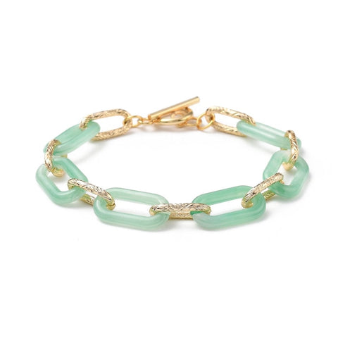 BeadsBalzar Beads & Crafts (BR7417-02) LIGHT GREEN (BR7417-X) Acrylic & Aluminum Paperclip Chain Bracelet (19.8cm) (1 PC)