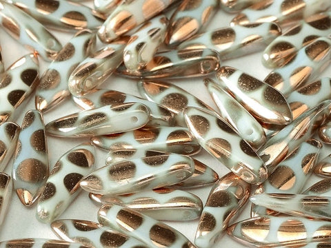 BeadsBalzar Beads & Crafts (CGD-02010-2710A) GLASS DAGGERS 5 X 16 MM ALABASTER CAPRI GOLD DOTS
