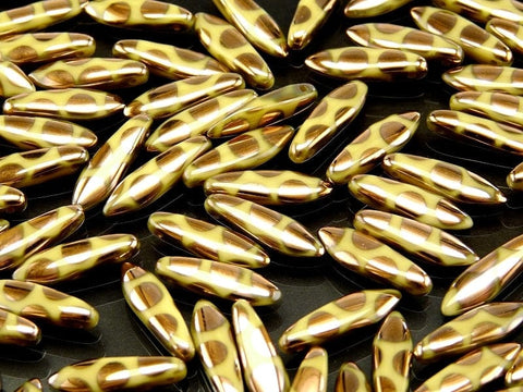 BeadsBalzar Beads & Crafts (CGD-13020-2710A) GLASS DAGGERS 5 X 16 MM IVORY CAPRI GOLD DOTS