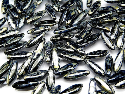 BeadsBalzar Beads & Crafts (CGD-23980-43400) GLASS DAGGERS 5 X 16 MM JET PICASSO