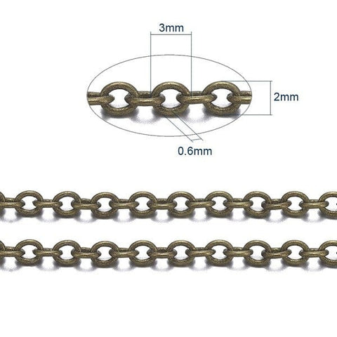 BeadsBalzar Beads & Crafts (CH7009A) Brass Cable Chains, Soldered, Antique Bronze 3X2mm (2 METS)