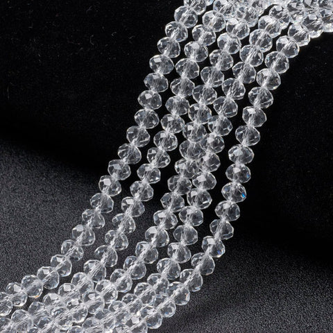 BeadsBalzar Beads & Crafts CLEAR (BE8724-D19) (BE8724-X) Glass Beads Strands, Faceted, Rondelle, 8x6mm (1 STR)