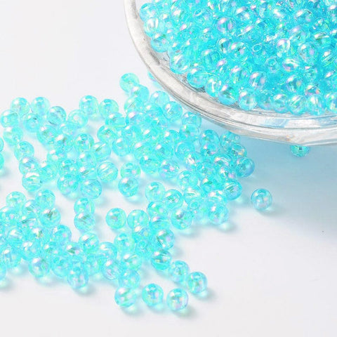 BeadsBalzar Beads & Crafts CYAN (AB8481-7) (AB8481-X) Acrylic Beads, Round, AB Color, 4mm (10 GMS / +-350 PCS)