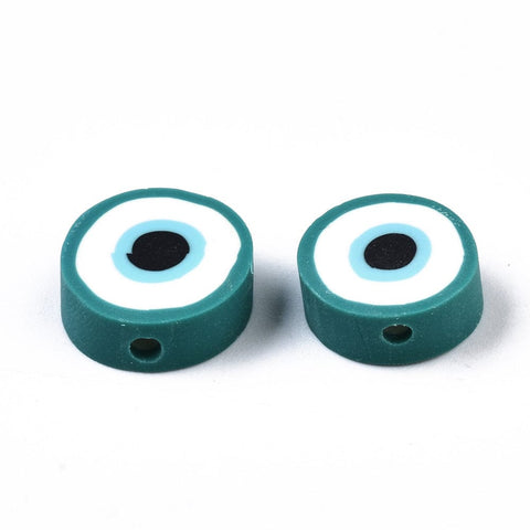 BeadsBalzar Beads & Crafts DARK CYAN (CE7884-07A) (CE7884-X) Handmade Polymer Clay Beads, Evil Eye,10.5~12.5mm (40 PCS)