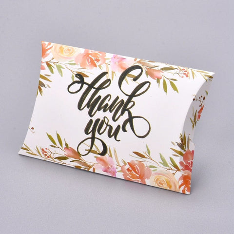 BeadsBalzar Beads & Crafts (DC7043-10A) WHITE/THANKYOU (DC7043-X) Paper Pillow Boxes, Size:7.6x12.5cm long, 1.9cm high (5 pcs)