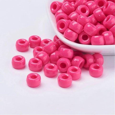 BeadsBalzar Beads & Crafts DEEP PINK (AB4383-4) (AB4383-X) ) Opaque Acrylic European Beads, Barrel, 9mm (+-50 PCS)