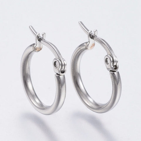 BeadsBalzar Beads & Crafts (EH7177-12P) 304 Stainless Steel Hoop Hypoallergenic Earrings, 14~16mm (2 PAIRS)