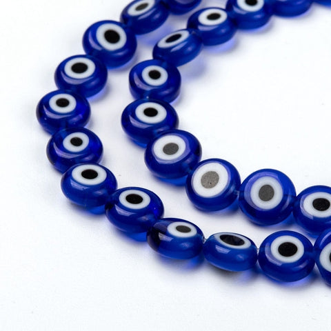BeadsBalzar Beads & Crafts (EY7174-04) Handmade Evil Eye Lampwork Flat Round Bead , Blue 8x3.2mm (20 PCS)