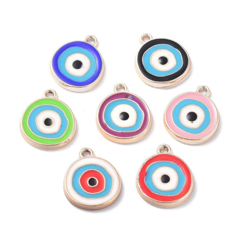 BeadsBalzar Beads & Crafts (EY8347-MIX) CCB Plastic Enamel Pendants, Flat Round with Evil Eye, 15mm (10 PCS)