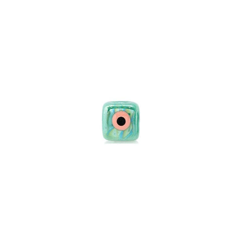 BeadsBalzar Beads & Crafts (GC7351E) GREEN/PINK/BLACK (GC7351X) Ceramic Slider Cube Eye w/ Enamel 10mm HOLE 2.7mm (2 PCS)