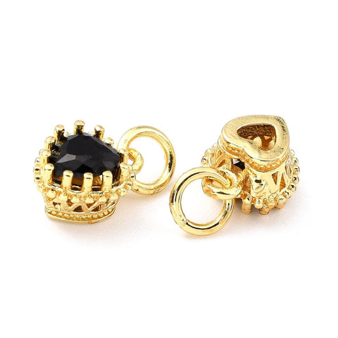 BeadsBalzar Beads & Crafts GD.PL./ BLACK (GQH8015-05) (GQH8015-05) Brass Micro Pave Mixed Color Cubic Zirconia, Black 9MM (2 PCS)