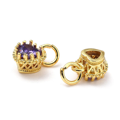 BeadsBalzar Beads & Crafts GD.PL./BLUE VIOLET (GQH8015-03) (GQH8015-05) Brass Micro Pave Mixed Color Cubic Zirconia, Black 9MM (2 PCS)