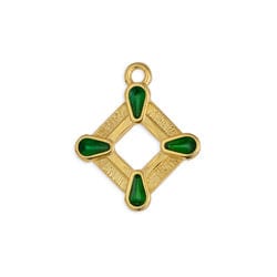 BeadsBalzar Beads & Crafts GD.PL./GREEN (GQP8489-GG) (GQP8489-GG) Motif rombus ethnic with 4 drops pendant (2 PCS)