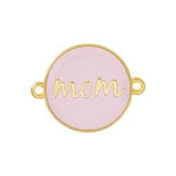BeadsBalzar Beads & Crafts GD.PL./ PINK (GQM8248A) (GQM8248-X) Round motif ''mom'' with 2 rings 23x18mm (1 PC)