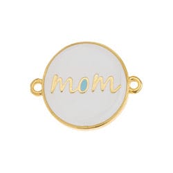 BeadsBalzar Beads & Crafts GD.PL / WHITE/ BLUE (GQM8248B) (GQM8248-X) Round motif ''mom'' with 2 rings 23x18mm (1 PC)