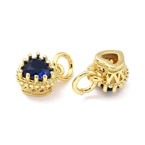 BeadsBalzar Beads & Crafts GD.PLATED / DARK BLUE (GQH8015-06) (GQH8015-X) Brass Micro Pave Mixed Color Cubic Zirconia, 9MM (2 PCS)