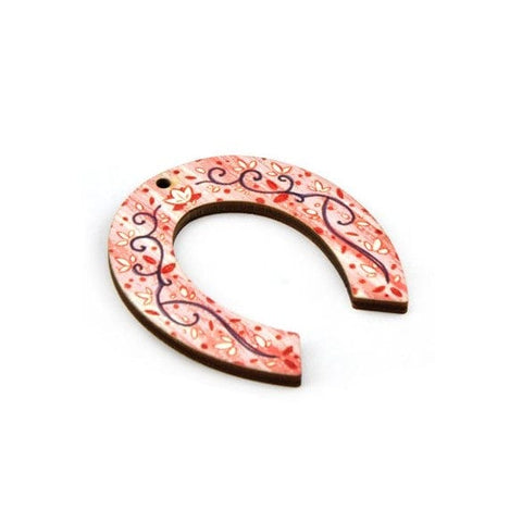 BeadsBalzar Beads & Crafts (GH6880A) Wooden Pendant Horseshoe 50x55mm