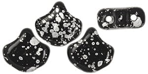 BeadsBalzar Beads & Crafts (GINK-S23C23980) Matubo Ginkgo Leaf Bead 7.5 x 7.5mm Silver Splash - Jet (10 GMS)