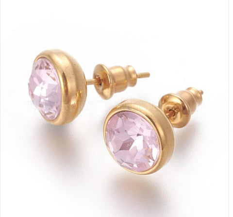 BeadsBalzar Beads & Crafts GOLD / PEARL PINK (SE7556-09G) (SE7556-X) 304 Stainless Steel Ear Studs, Flat Round, Golden, 10x17mm (1 PAIR)