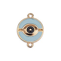 BeadsBalzar Beads & Crafts (GQ5846C) ROSE GOLD / LT.BLU (GQ5846X) Eye 18mm with line pendant 24KT GOLD PLATED (2 PCS)
