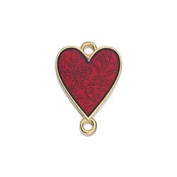 BeadsBalzar Beads & Crafts (GQ6181A) GOLD / RED (GQ6181X) 19MM x 13MM Heart floral with 2 rings 24K GOLD PLATED (2 PCS)