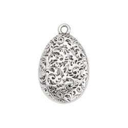 BeadsBalzar Beads & Crafts (GQ6256B) SILVER ANTIQUE (GQ6256X) Egg shape motif with relief pattern pendant 14X22MM (2 PCS)
