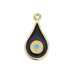 BeadsBalzar Beads & Crafts (GQ6516A) GOLD / BLACK (GQ6516X) 11.7 x 22mm Drop motif ethnic eye pendant (2 PCS)