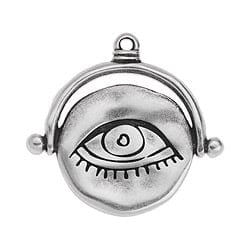 BeadsBalzar Beads & Crafts (GQ6652B) SILVER ANTIQUE (GQ6652X) Ancient style eye sketch motif pendant 26mm (2 pcs)