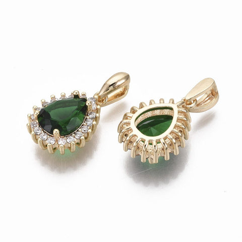 BeadsBalzar Beads & Crafts (GQ7477A) Brass Zirconia with Glass and Brass, Teardrop, Sea Green 17x12mm (1 PC)