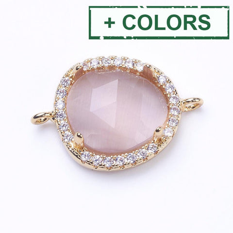 BeadsBalzar Beads & Crafts (GQL7488-1) Brass Micro Pave Cubic Zirconia Links, with Faceted Glass Oval, 14x21mm (1 PC)