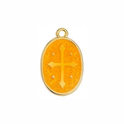 BeadsBalzar Beads & Crafts (GQR7440B) GOLD/ORANGE (GQR7440X) Oval with cross pendant (2 PCS)