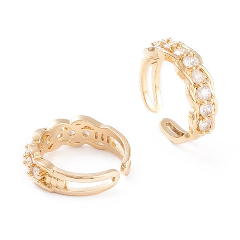 BeadsBalzar Beads & Crafts (GQR7978-16G) Brass Micro Pave Clear Cubic Zirconia Cuff Rings,17.5mm (1 PC)