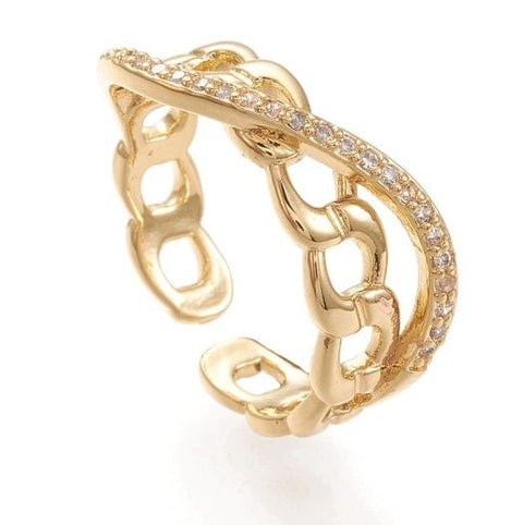 BeadsBalzar Beads & Crafts (GQR8040-02G) Adjustable Brass Micro Pave Clear Cubic Zirconia Cuff Ring 17mm (1 PC)