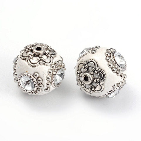 BeadsBalzar Beads & Crafts Handmade Indonesia Beads, with Brass Core, Round, White Size: about 18~20mm in diameter, hole: 2mm (IB4762A)