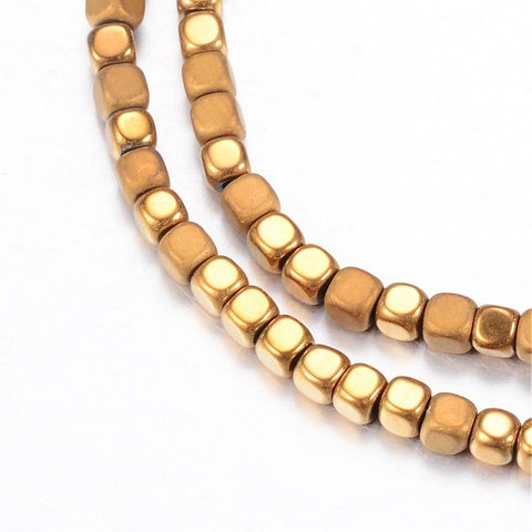 BeadsBalzar Beads & Crafts (HB5200) Synthetic Hematit, Matte Style, Cube, Golden Plated 3MM