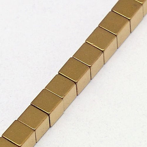 BeadsBalzar Beads & Crafts (HB7811-07) Electroplate Non-magnetic Synthetic Hematite Beads Strands, Cube, Grade A, Golden Plated 3mm