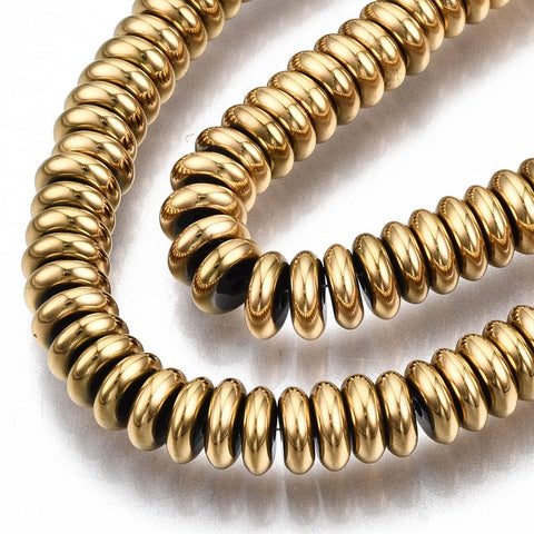 BeadsBalzar Beads & Crafts (HB8410-G) Synthetic Hematite Beads Strands, Heishi Beads, Real 18K Gold Plated 6x2mm (1 STR)
