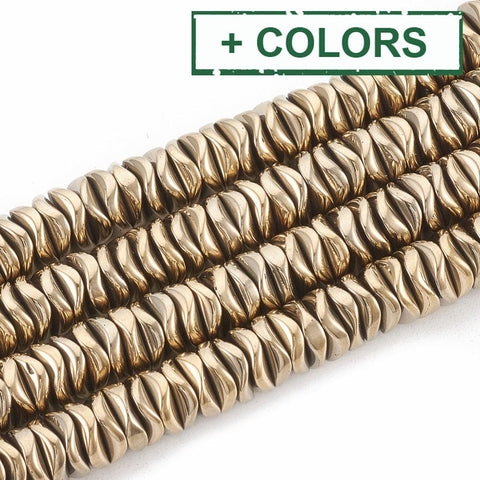 BeadsBalzar Beads & Crafts (HB8532-X) Synthetic Hematite Beads Wavy, about 6~6.5mm long, 6~6.5x1.5-2mm (1 STR)