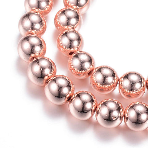 BeadsBalzar Beads & Crafts (HE5068) Hematite Bead Strands, Round, Rose Gold Plated 6MM