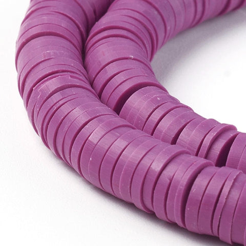 BeadsBalzar Beads & Crafts (HE6578-05) Handmade Polymer Clay Beads, Disc Heishi Beads Medium Orchid 6mm